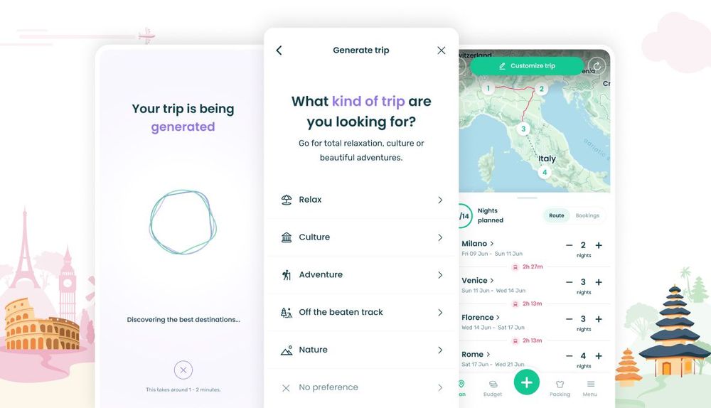Travel AI feature of generating itineraries