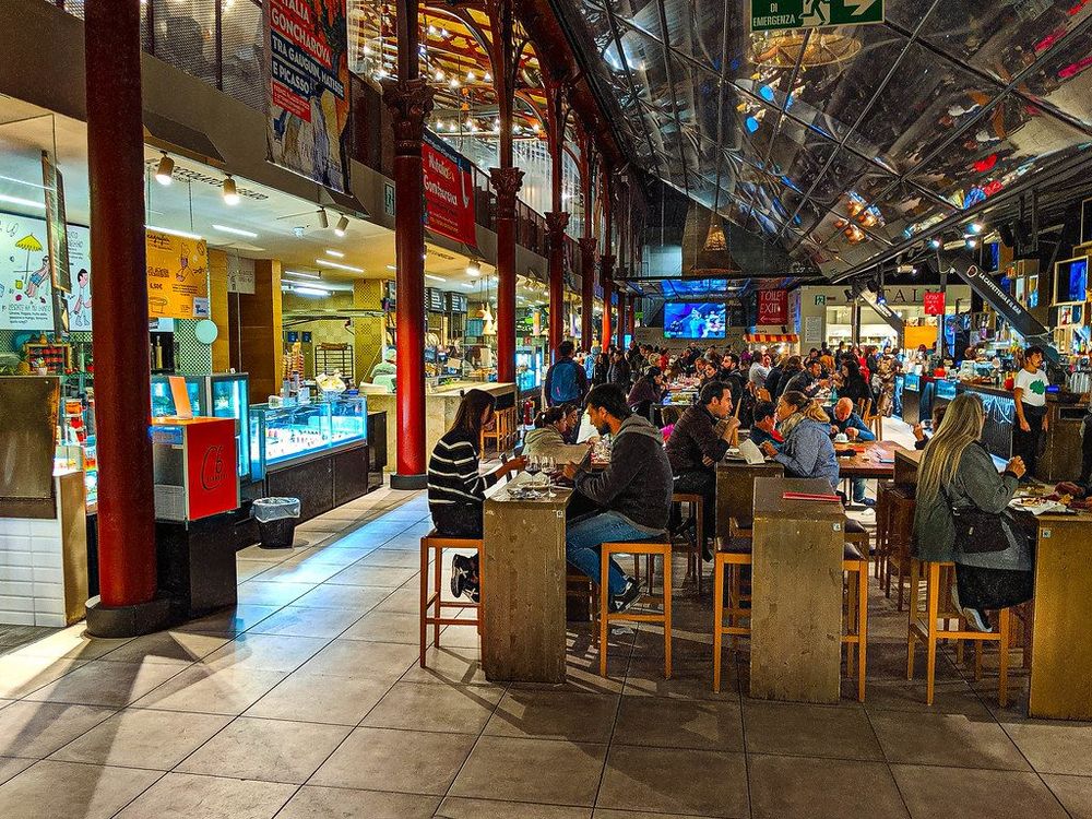 Eating area in the Mercato Centrale in the Best Places to Eat in Florence