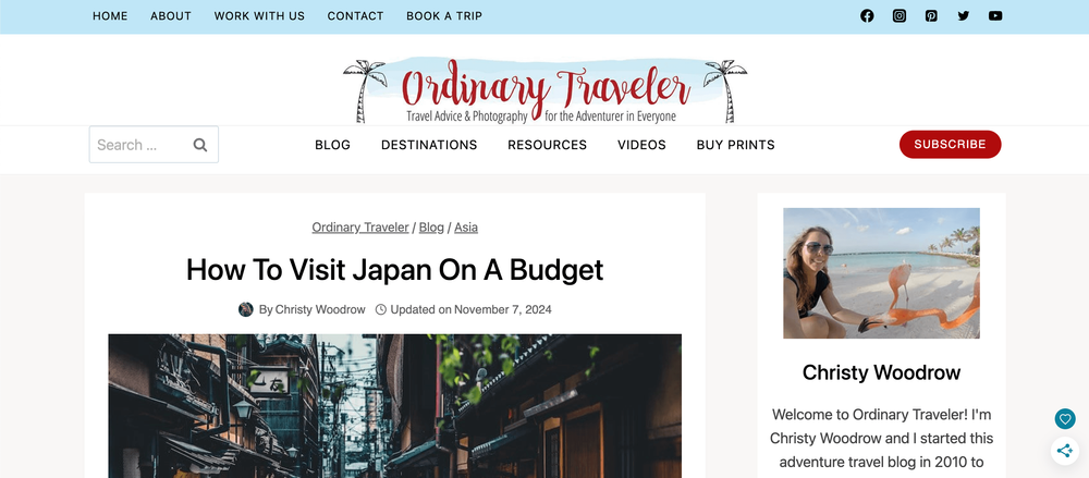 Ordinary Traveler dans les meilleurs blogs de voyage au Japon