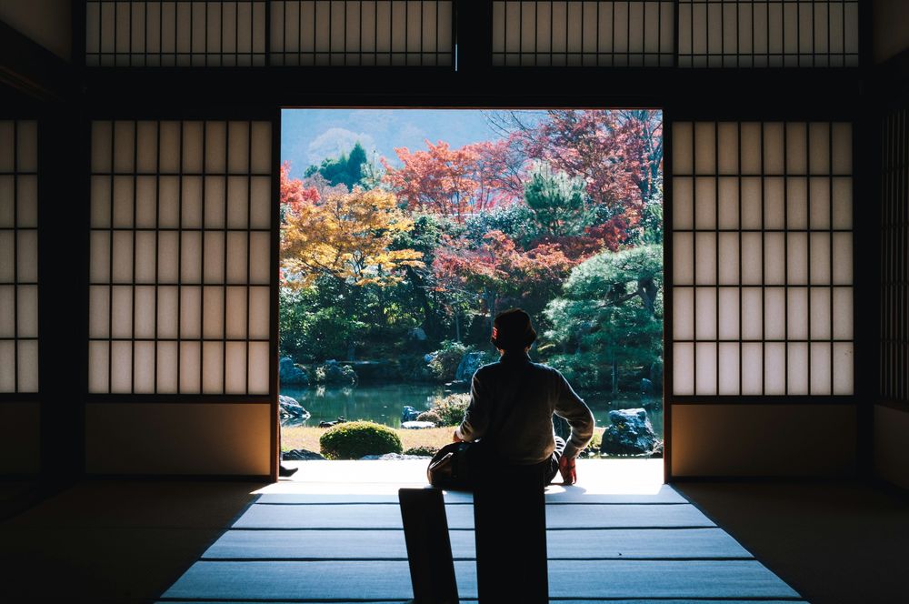 A classic room with a shoeless man representing Shoes Off Indoors in the Things to Know About Japan