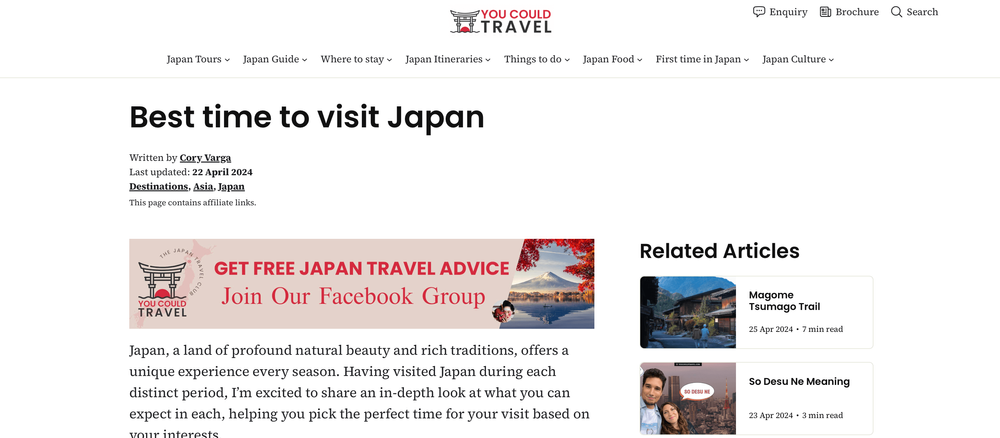 Screenshot of You Could Travel in the Best Season to Visit Japan