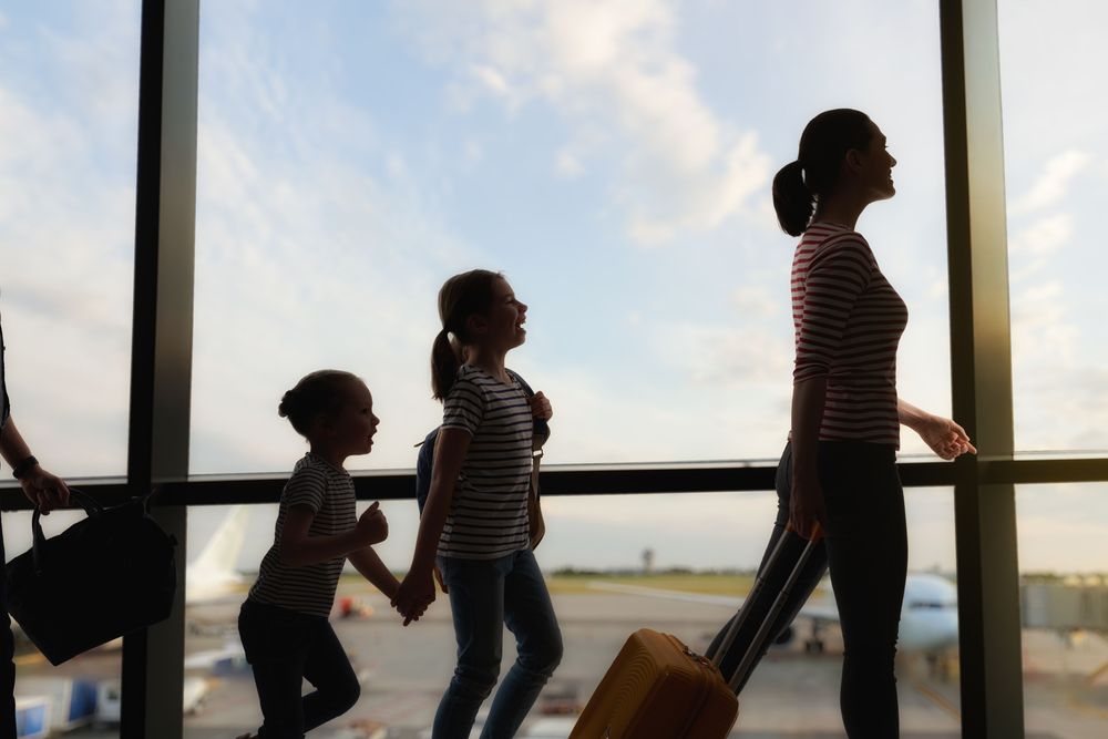 A family at the airport, after following Packing Tips for Family Travelling