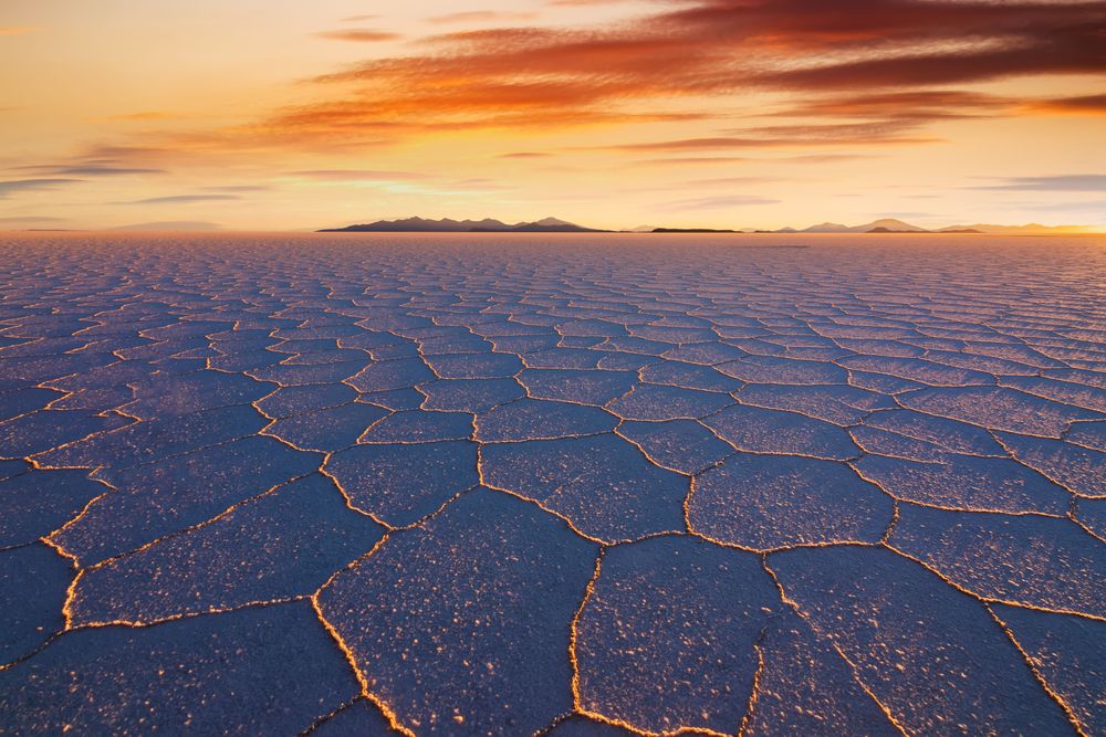 Unique places to see, aerial view of Salar de Uyuni, Bolivi