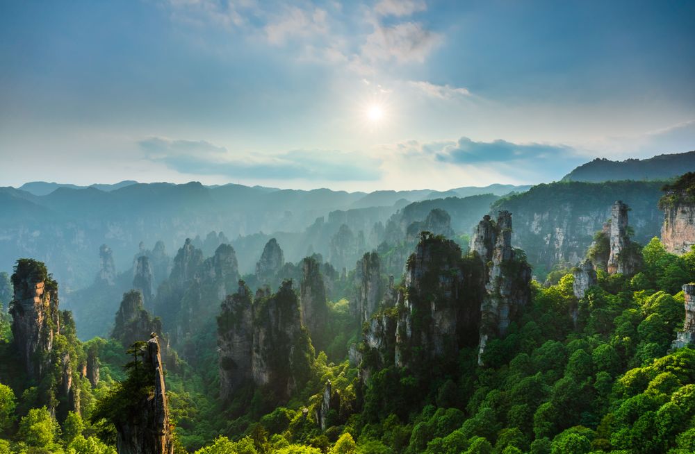 Unique places to see, aerial view of Zhangjiajie National Forest Park, China