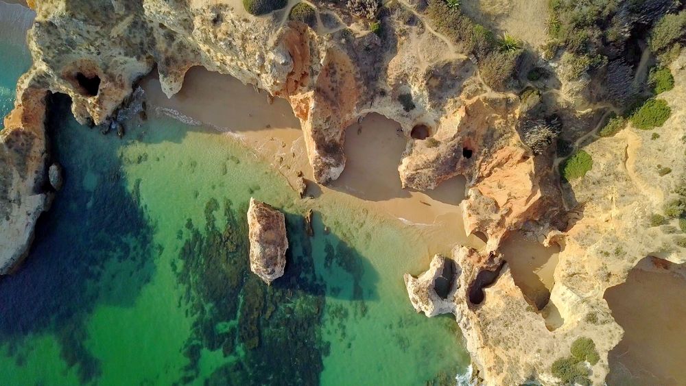 Top view of a beach in Algarve, one of the Best Destinations for Relaxation